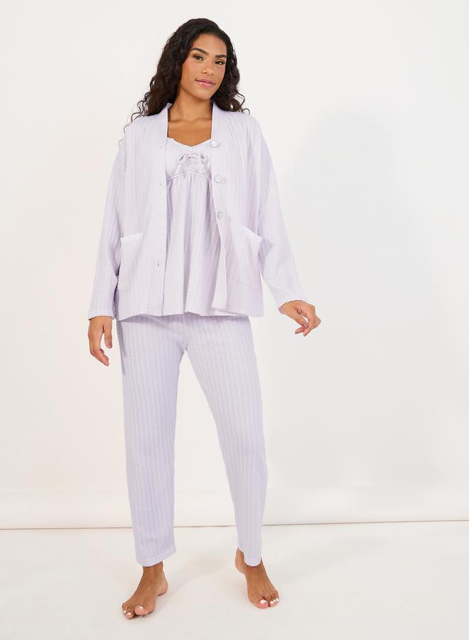 Styli Pack of 3 - Textured Cami, Trouser and Robe Set  - Image 1