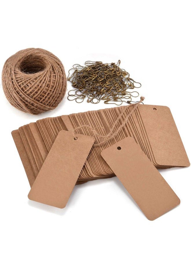 LOOMY 200PCS Kraft Marking Tags with Safety Pins and 157 Feet Natural String to Label Clothes for Garage Yard Consignment Tag - Image 1