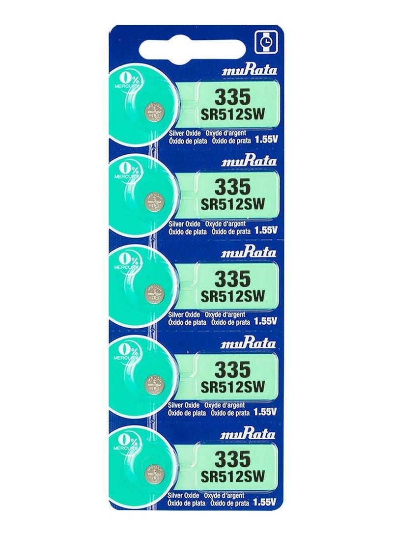 5-Pieces Murata SR512SW / 335 Silver Oxide 1.55V (muRata) Japan Batteries