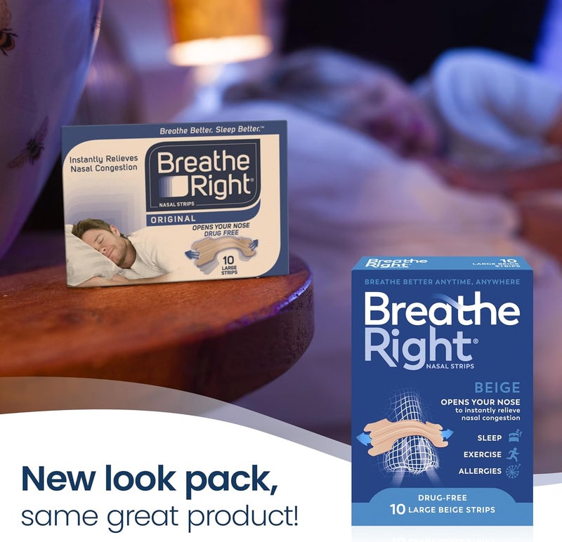 Breathe Right شرائط الأنف الأصلية بيج تان الكبيرة 30 قطعة لتخفيف الشخير - Image 2