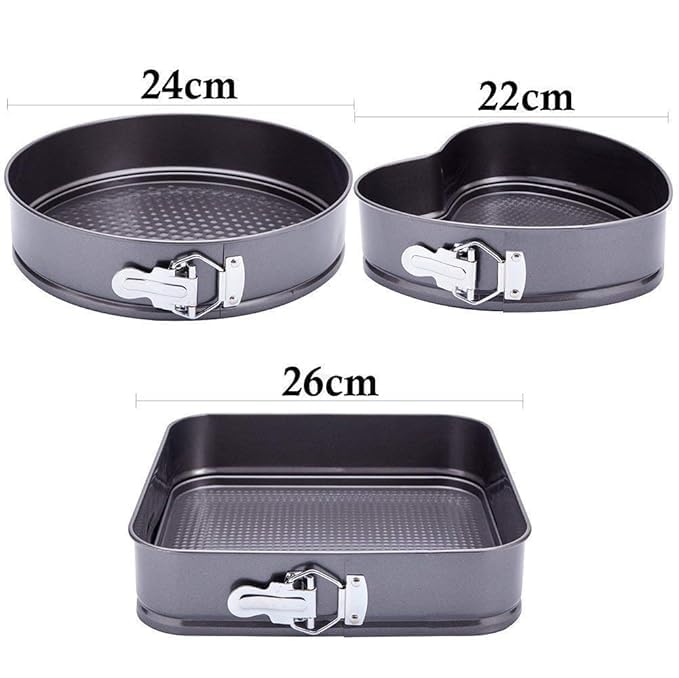 black sparrow Teflon Coated Spring Form Cake Mould Pan Set Heart Round and Square Shape Cake Maker Tin NonStick Cake Baking Tray Removable Cake Base Mould - Image 2