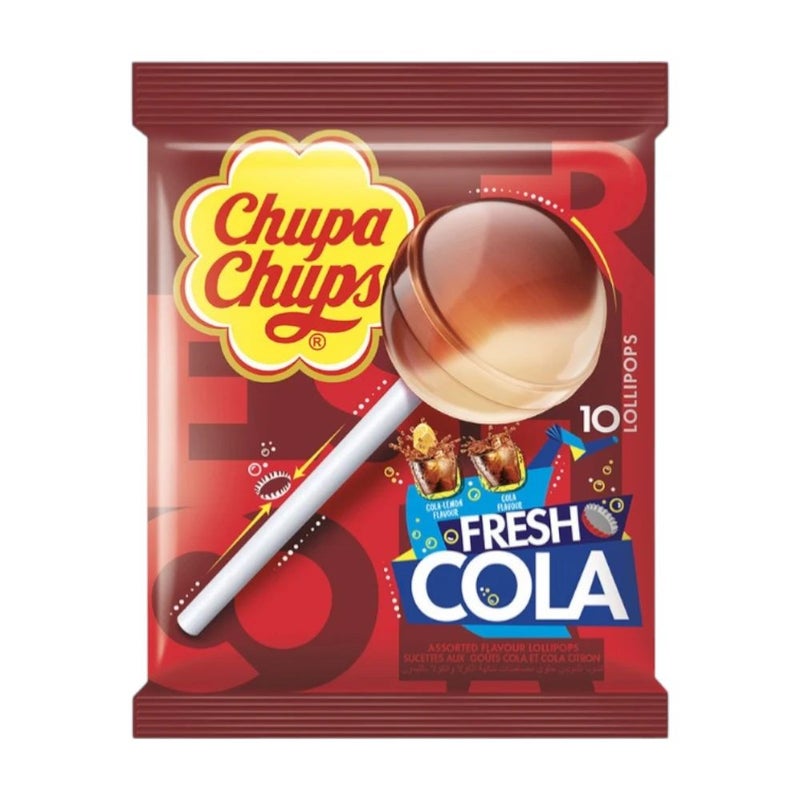 Chupa Chups Fresh Cola Flavored Lollipops With Paper Stick- 10pcs