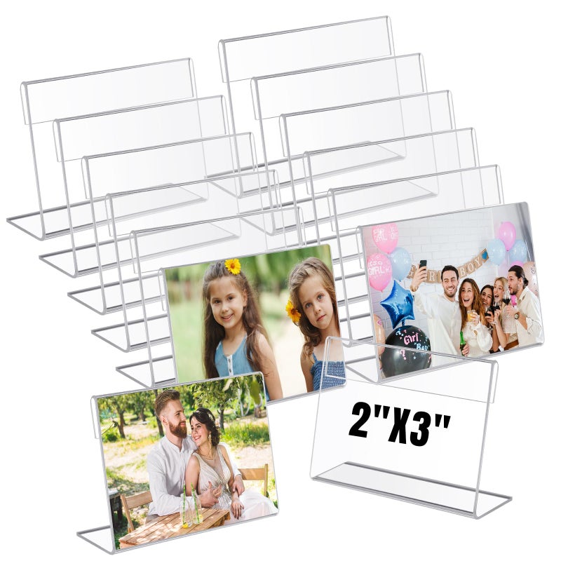 Chunful 12 Pack Clear Acrylic Self Standing Photo Frames Small Picture Frame Bulk Wallet Size Desktop Display Freestand for Home Office 2 x 3 Inches - Image 2