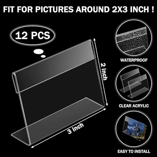 Chunful 12 Pack Clear Acrylic Self Standing Photo Frames Small Picture Frame Bulk Wallet Size Desktop Display Freestand for Home Office 2 x 3 Inches - Image 3