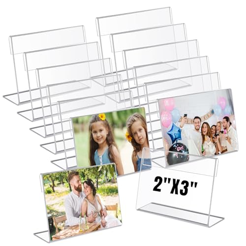 Chunful 12 Pack Clear Acrylic Self Standing Photo Frames Small Picture Frame Bulk Wallet Size Desktop Display Freestand for Home Office 2 x 3 Inches - Image 1