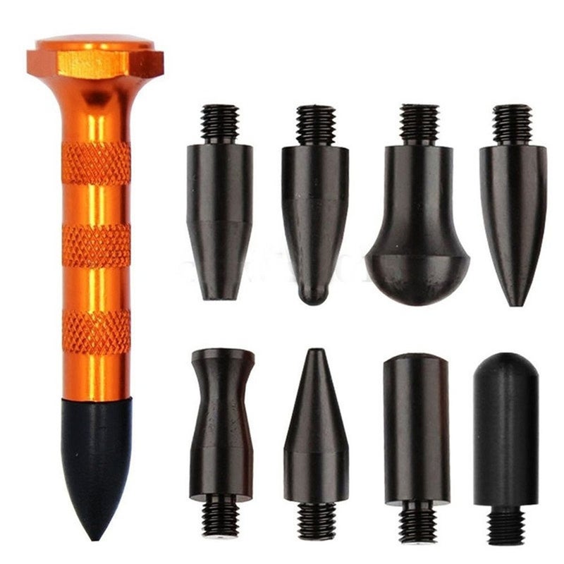 GS DIY Paintless Dent Repair Kit Metal Tap Down Pen With 9 Heads Tips Paintless Dent Removal Tools