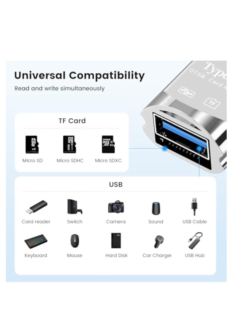 SOLARAE قارئ بطاقة Micro SD USB C، قارئ بطاقة SD من نوع C لجهاز iPhone و iPad، قارئ بطاقة الذاكرة مع محول كاميرا USB، توصيل وتشغيل، محول قارئ بطاقات مربع 2 في 1، مستلزمات السفر لمشاهدة الكاميرا - Image 3