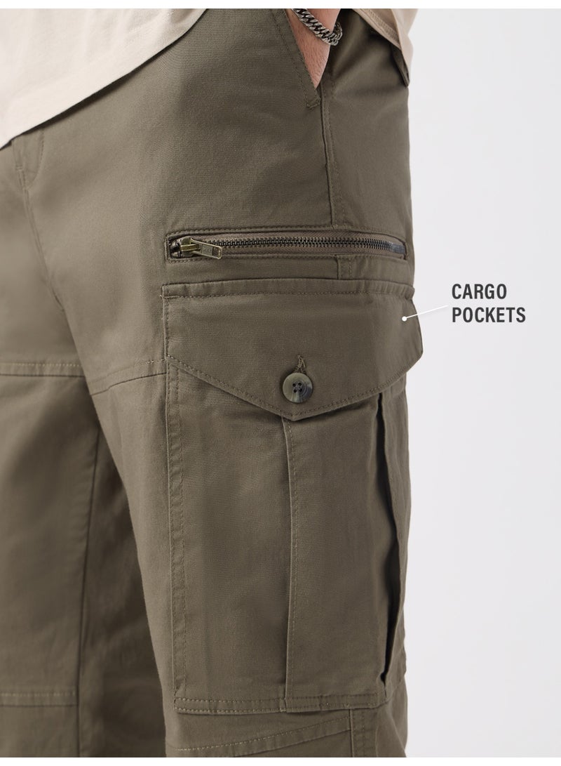 The Souled Store Men Alpine Green Solid Slim Fit Cargo Pants - Image 2