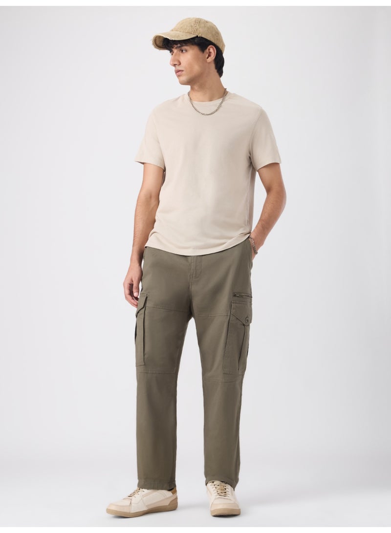 The Souled Store Men Alpine Green Solid Slim Fit Cargo Pants - Image 3