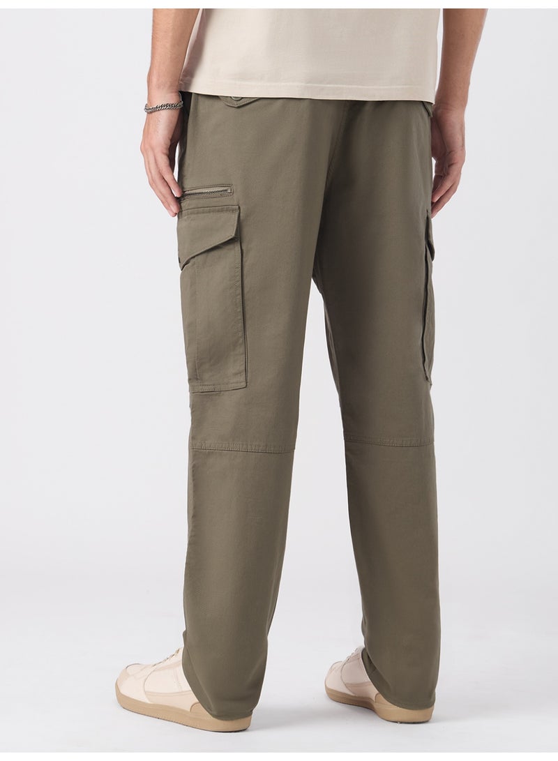 The Souled Store Men Alpine Green Solid Slim Fit Cargo Pants - Image 4