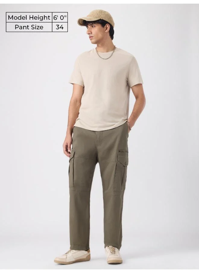 The Souled Store The Souled Store Men Alpine Green Solid Slim Fit Cargo Pants