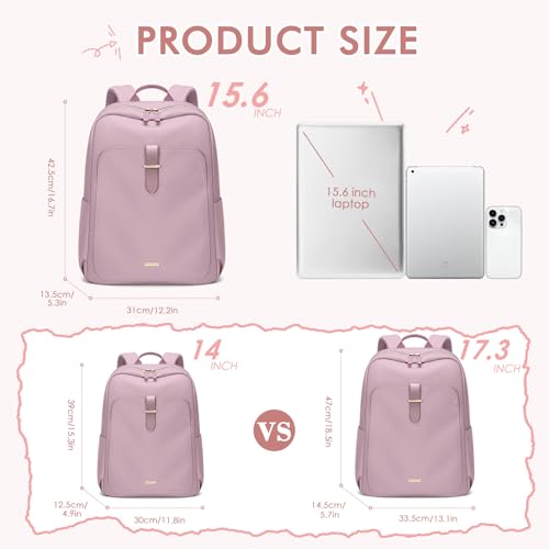 GOLF QUALITY Laptop Backpack for Women,Casual Work Business Backpacks Purse Carry on Travel Backpack,15.6 Inch,Pinkish purple - Image 2