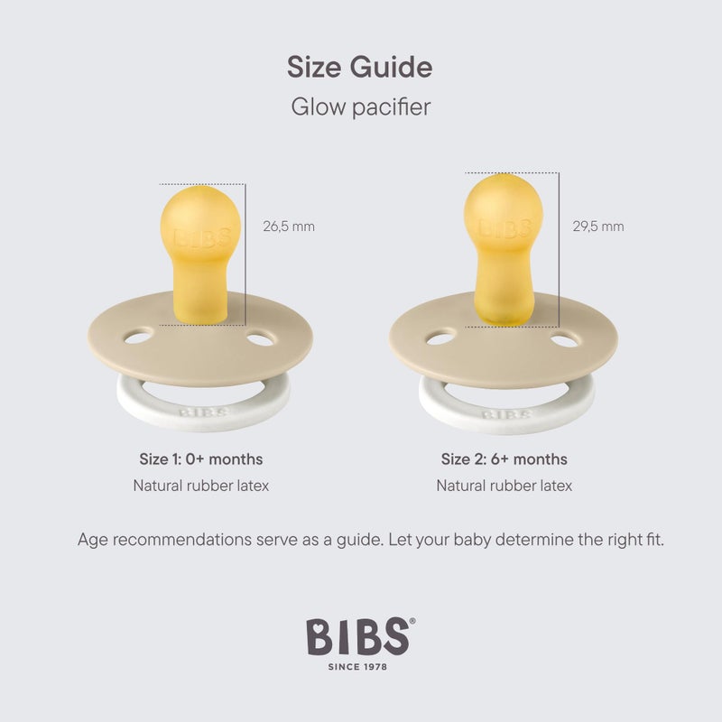 ROSEGIN BIBS Colour Glow Soother 2-Pack, Glow in The Dark BPA Free Dummy Pacifier, Round Nipple. Natural Rubber Latex, Size 1 (0-6 Months), Blush Night/Vanilla Night - Image 2