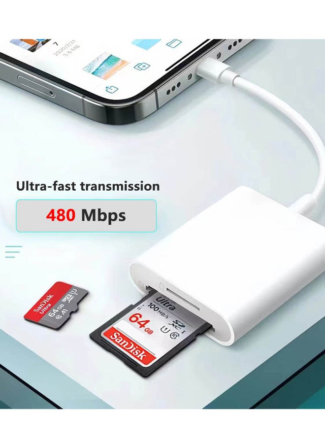 قارئ بطاقة SD للهاتف، عارض بطاقات كاميرا SD بفتحة مزدوجة لبطاقات MicroSD/SD، محول ذاكرة مزدوج الوصلات (Lightning وUSB-C) للتصوير الفوتوغرافي، يعمل بـ "التوصيل والتشغيل" - Image 3