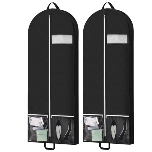 Peyorom 54" Garment Bags for Travel and Storage, Travel Suit Bags for Men Women with 2 Clear Pockets, Storage bags for Clothes, Suits, Dress, Shirts, Coats 2pcs Black - Image 1
