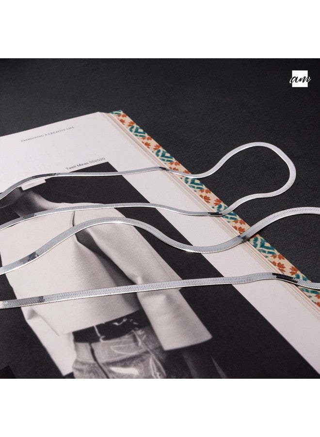 Amberta Women'S 925 Sterling Silver Flat Snake Chain: 3 Mm 45 Cm/18 Inch - Image 3