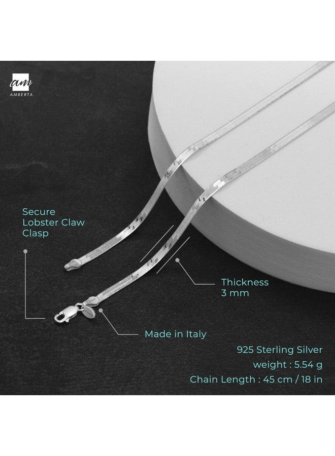 Amberta Women'S 925 Sterling Silver Flat Snake Chain: 3 Mm 45 Cm/18 Inch - Image 5