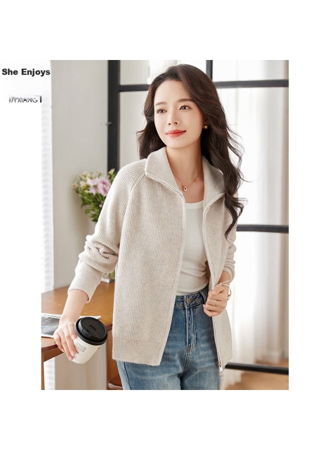 She enjoys She Xiang Knitted Sweater For Women, Lapel Collar, Double Zipper, Cardigan, Loose Top, Casual Knitted Jacket, T13kz3240 - Image 2