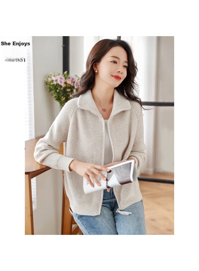 She enjoys She Xiang Knitted Sweater For Women, Lapel Collar, Double Zipper, Cardigan, Loose Top, Casual Knitted Jacket, T13kz3240 - Image 1