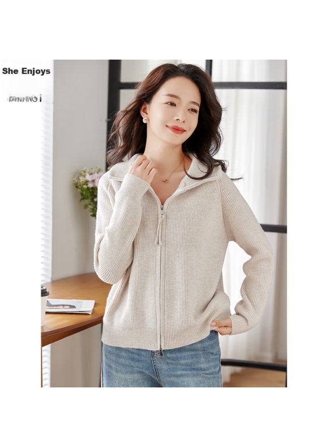 She enjoys She Xiang Knitted Sweater For Women, Lapel Collar, Double Zipper, Cardigan, Loose Top, Casual Knitted Jacket, T13kz3240 - Image 5