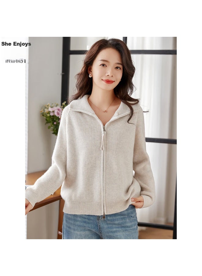 She enjoys She Xiang Knitted Sweater For Women, Lapel Collar, Double Zipper, Cardigan, Loose Top, Casual Knitted Jacket, T13kz3240 - Image 3