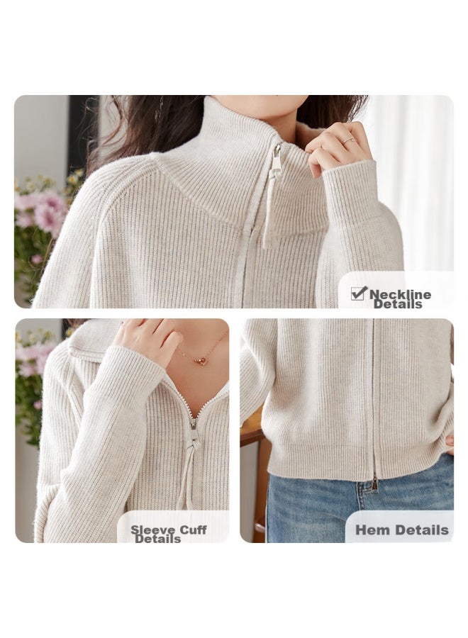 She enjoys She Xiang Knitted Sweater For Women, Lapel Collar, Double Zipper, Cardigan, Loose Top, Casual Knitted Jacket, T13kz3240 - Image 4