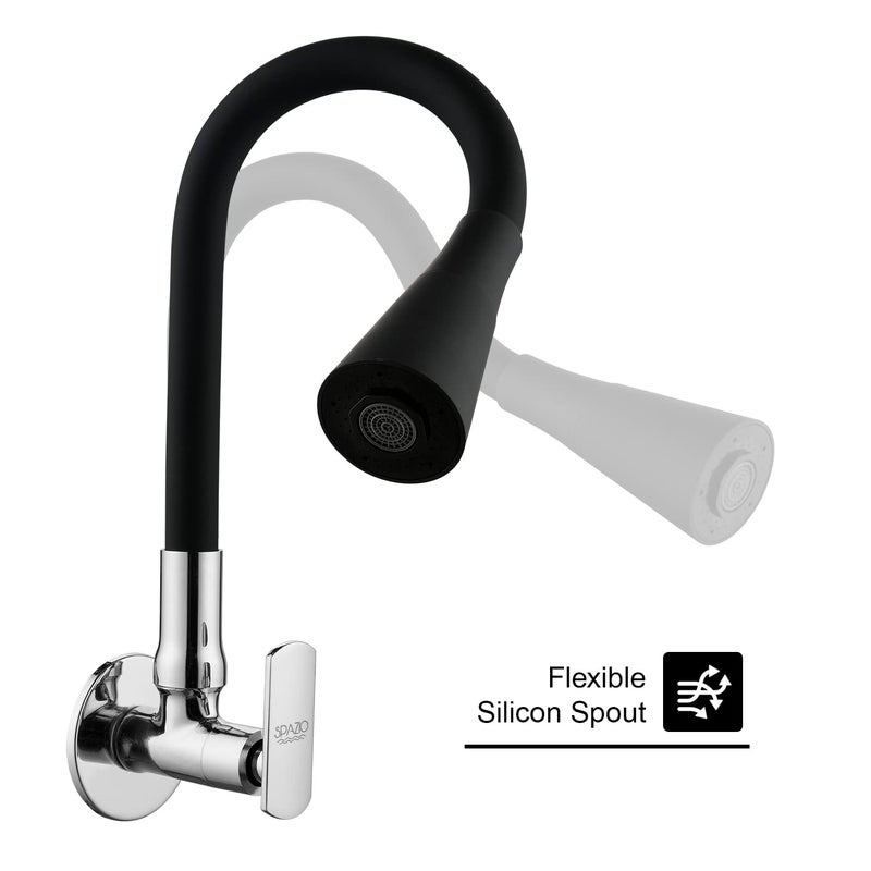 SPAZIO صنبور حوض سبازيو ميراچ من النحاس مع فوهة دوارة مرنة 360 درجة باللون الأسود ونمط تدفق مزدوج للماء الساخن والبارد لحوض المطبخ وحوض الغسيل بتشطيب كروم مع فلانج حائطي - Image 3