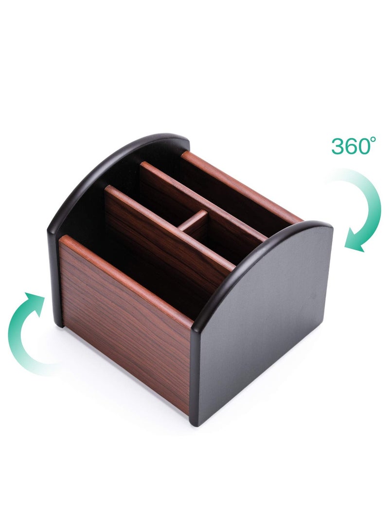 Wooden Remote Control Holder and Organizer - Multifunctional Desk Storage Box with 4 Compartments - Image 4