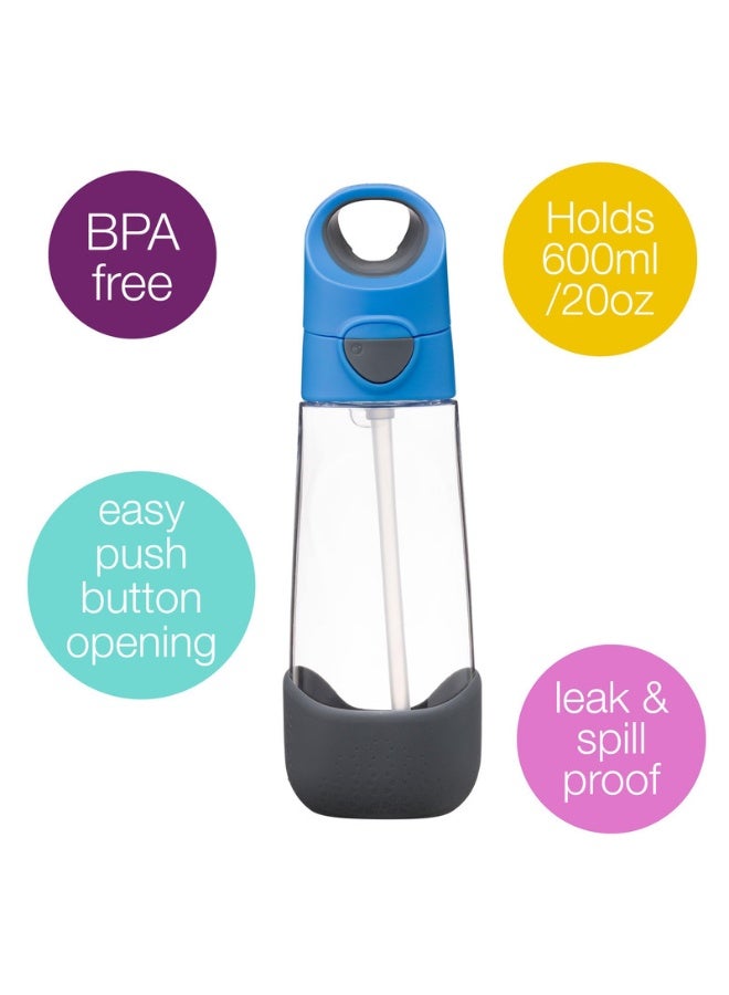 B.Box Big Kids Tritan™ Drink Bottle with Straw | Leakproof Push Button Lid | Ergonomic Triangle Grip | BPA-Free Reusable Water Bottle for School Kids | 600ml-Blue Slate - Image 2
