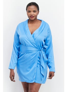In the style Women Plus Size Plain Tie Front Blazer Mini Dress, Blue  - Image 1