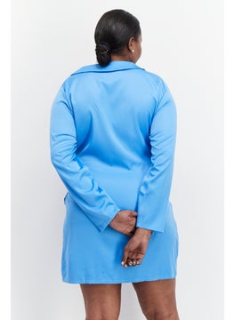 In the style Women Plus Size Plain Tie Front Blazer Mini Dress, Blue  - Image 4