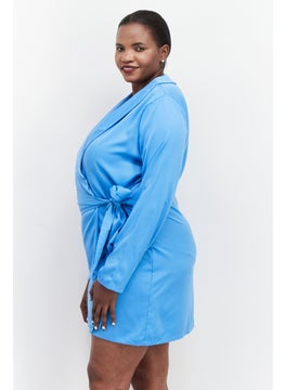 In the style Women Plus Size Plain Tie Front Blazer Mini Dress, Blue  - Image 2