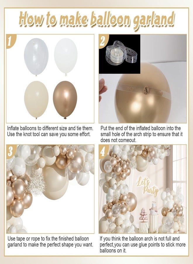 باتيمات طقم قوس بالونات بلون أبيض رملي وذهبي شامبانيا، 101 قطعة من البالونات الشفافة باللون الأبيض العاري والذهبي الشامبانيا المعدني، لتزيين حفلات الخطوبة وحفلات توديع العزوبية وأعياد الميلاد وحفلات الزفاف والذكرى السنوية - Image 5