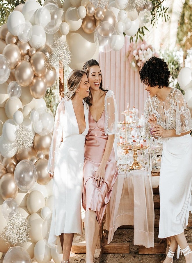 باتيمات طقم قوس بالونات بلون أبيض رملي وذهبي شامبانيا، 101 قطعة من البالونات الشفافة باللون الأبيض العاري والذهبي الشامبانيا المعدني، لتزيين حفلات الخطوبة وحفلات توديع العزوبية وأعياد الميلاد وحفلات الزفاف والذكرى السنوية - Image 3