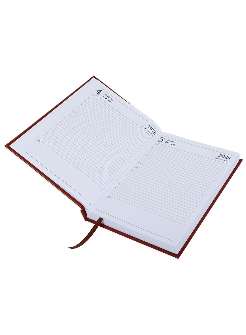 FIS Fis 2025 A5 Diary,Vinyl, English  1 Side Padded Brown -FSDI18E25BR  - Image 2