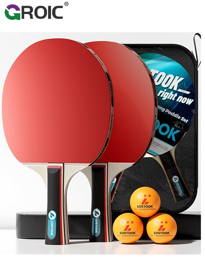 GROIC Table Tennis Paddle Set with Portable Net, Ping Pong Paddles Set - Includes 2 Rackets, 3 Balls & Carry Case for Training & Recreation (Red&Black) - Image 1