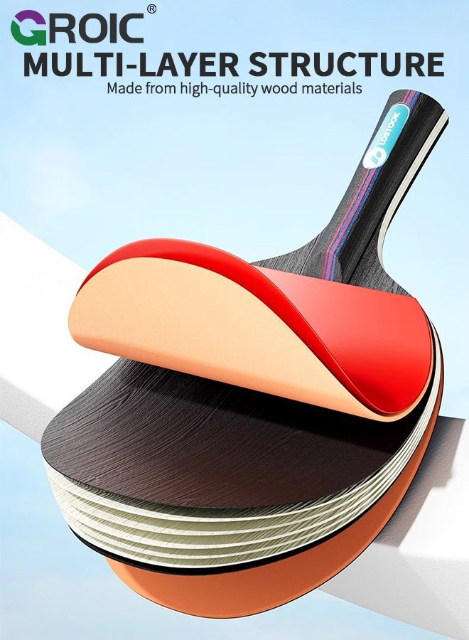 GROIC Table Tennis Paddle Set with Portable Net, Ping Pong Paddles Set - Includes 2 Rackets, 3 Balls & Carry Case for Training & Recreation (Red&Black) - Image 5