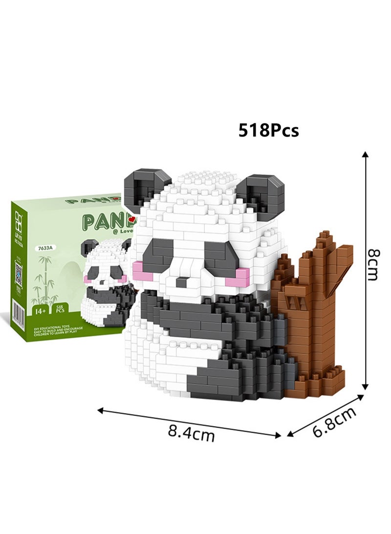 Children's Educational Assembly Toys Miniature Small Particle Building Blocks Panda Flower Self-assembly Model(Panda Tree Stump 518Pcs) - Image 2