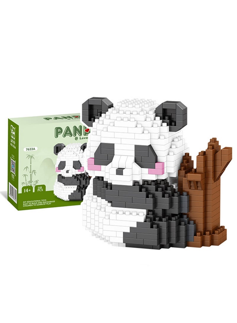 Children's Educational Assembly Toys Miniature Small Particle Building Blocks Panda Flower Self-assembly Model(Panda Tree Stump 518Pcs) - Image 1