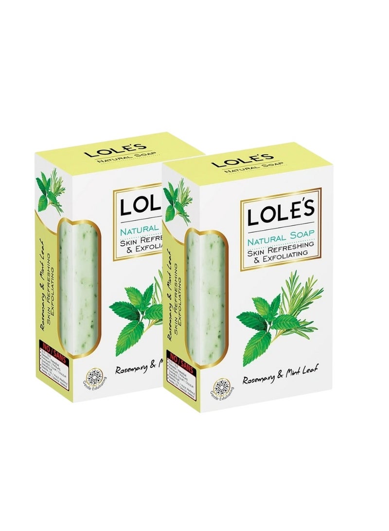 LOLE'S Luxury Pure Natural Soap, Rosemary & Mint Leaf Beauty Bar, Detox & Deep Cleansing Face and Body Care - Vitamin E, SLS-Free, Crisp & Fresh Touch, 100% Vegetable, No Animal Fat, Pack of 2 x 150g - Image 1