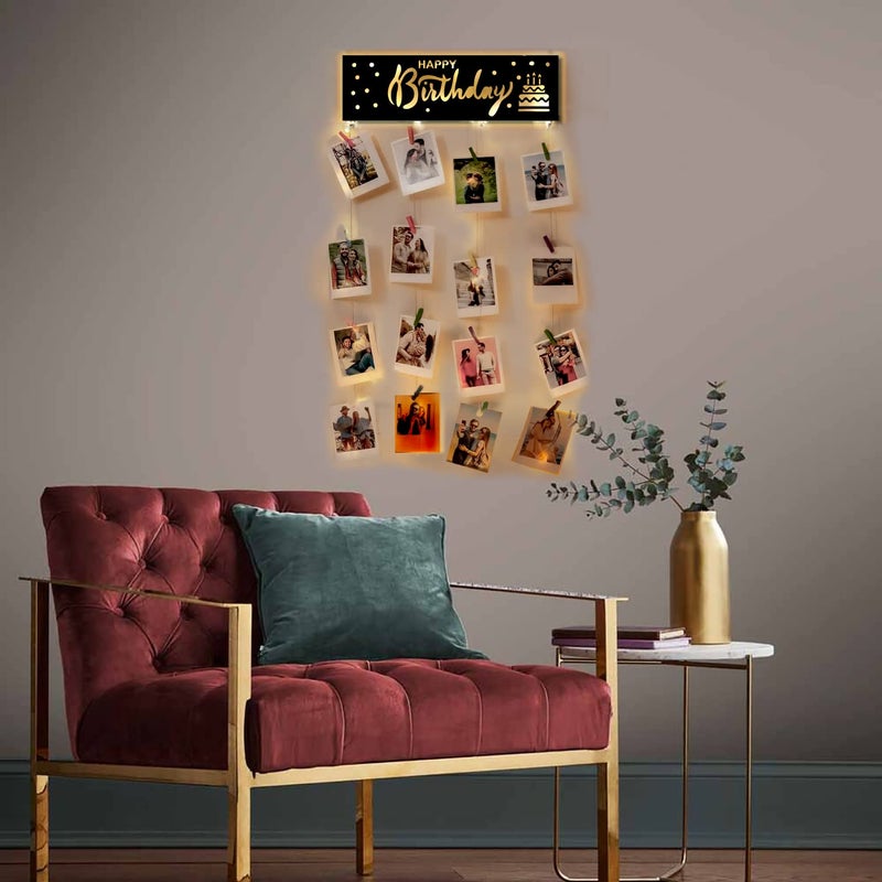Decorcreed Decorcreed Happy Birthday photo wall hanging memories wall hanging hanging photo frames for wall decoration moments wall hanging photos hanging for wall decoration photo frames with light With Clips Rope 70cm x 36cm - Image 4