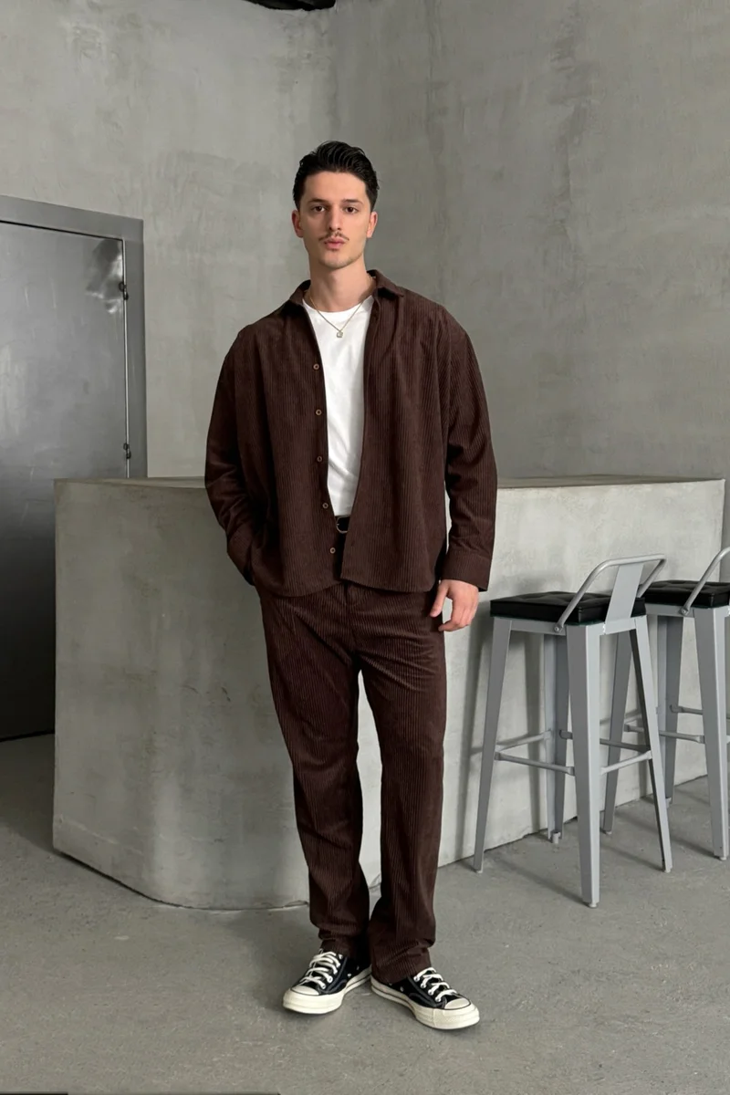 هايمان Men's Oversize Cut Velvet Shirt