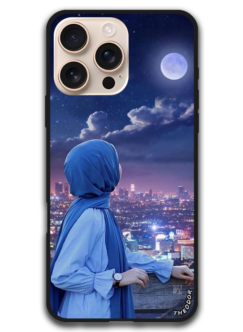 Theodor Protective Case Anti Scratch Shock Proof Bumper Cover For iPhone 16 Pro Max (6.9)-inch Hijab Girl Looking at Moon - Image 1