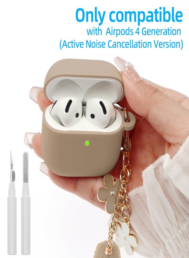 CASEFUN Compatible with AirPods 4 Case 2024, Premium Soft Silicone Protective Case Cover for Apple AirPods 4th Generation with Cleaner Kit, Carabiner and Keychain Accessories for Women Girls - MilkTea - Image 2