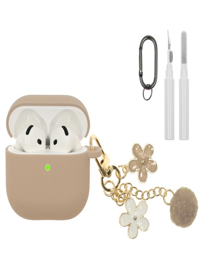 CASEFUN Compatible with AirPods 4 Case 2024, Premium Soft Silicone Protective Case Cover for Apple AirPods 4th Generation with Cleaner Kit, Carabiner and Keychain Accessories for Women Girls - MilkTea - Image 1