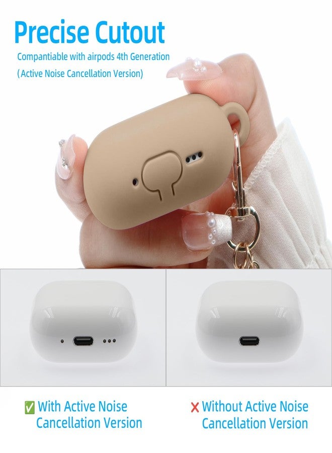 CASEFUN Compatible with AirPods 4 Case 2024, Premium Soft Silicone Protective Case Cover for Apple AirPods 4th Generation with Cleaner Kit, Carabiner and Keychain Accessories for Women Girls - MilkTea - Image 4
