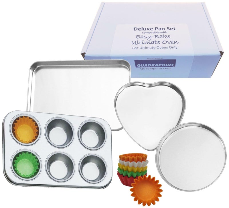 Quadrapoint Deluxe Pan Set Compatible with Easy Bake Ultimate Oven  Includes 60 Cupcake Liners THAT WILL FIT UNLIKE OTHERS  Kids Accessories for Cooking Easy Bake Oven Cake Mixes