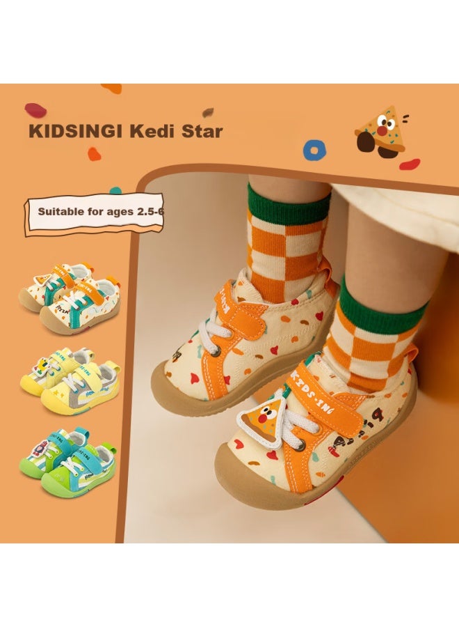 Kids.ing Baby Canvas Shoes Spring And Autumn Style Boys And Girls Toddler Non-slip Soft Bottom Kindergarten Shoes - Beige Orange Color Size 25 - Image 1