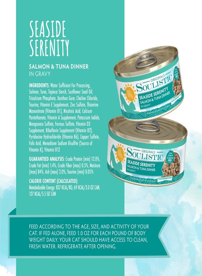 Soulistic Originals Wet Cat Food, Seaside Serenity Salmon and Tuna Dinner in Gravy, 5.5oz Can, Pack of 8 - Image 4