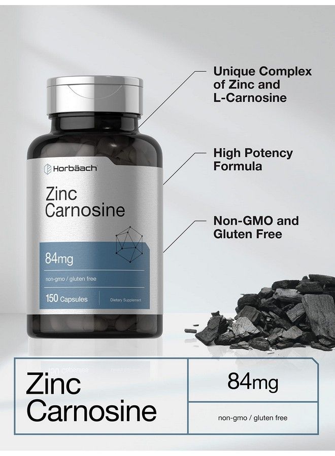 Zinc Carnosine Supplement ; 84Mg Per Capsule ; 150 Count ; Non Gmo & Gluten Free ; By Horbaach